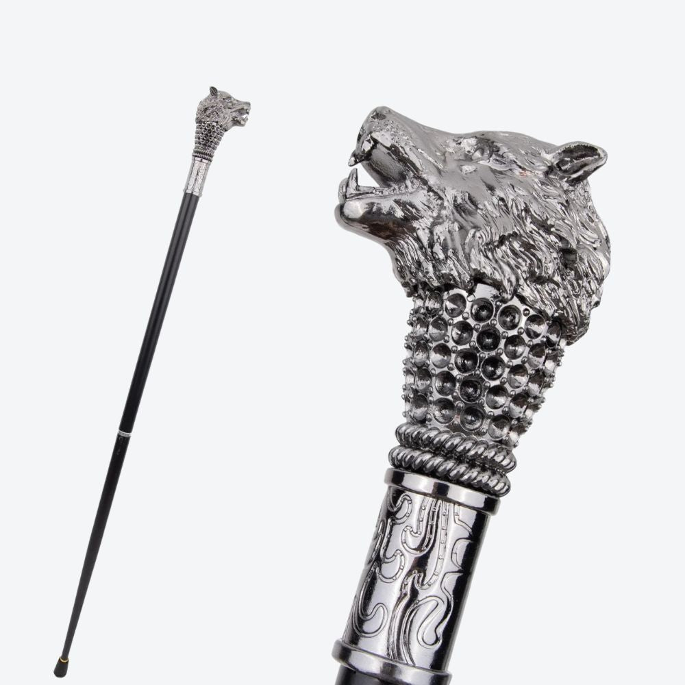 Voracious Wolf Metal Cane Silver