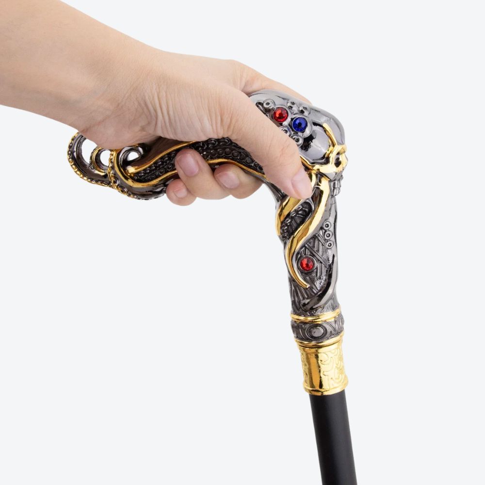 Octopus Skull Metal Cane Dark Silver