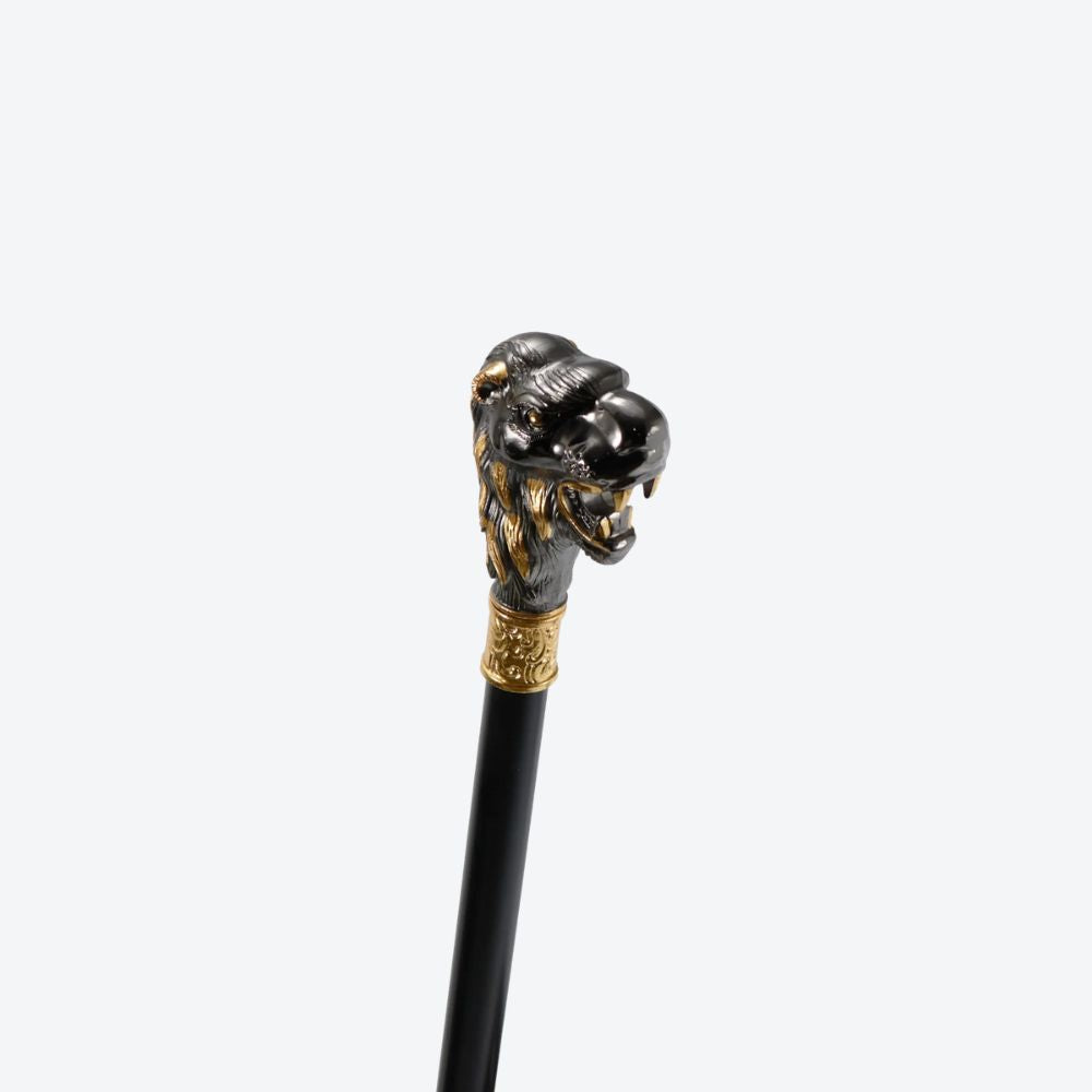Sculptural Lion Metal Cane Silver/Golden