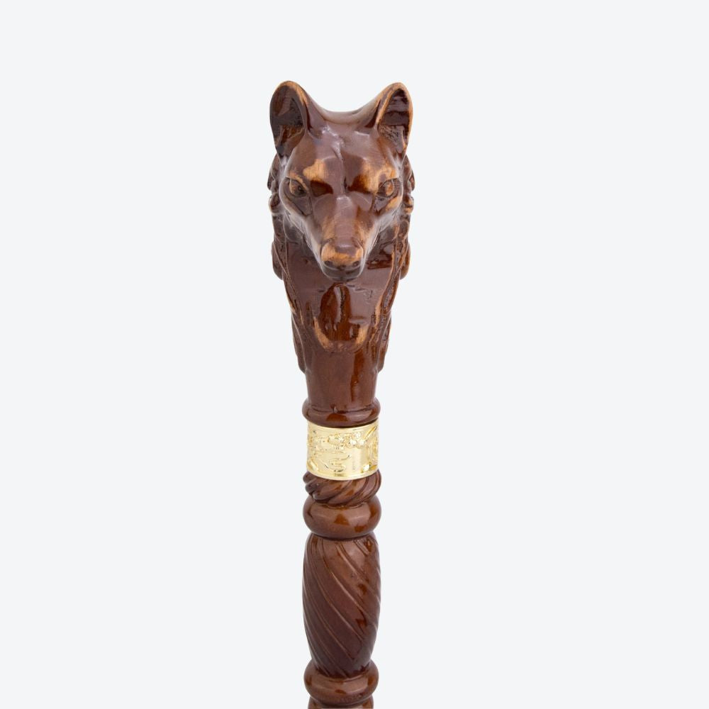 Classic Carved Wolf Wooden Cane