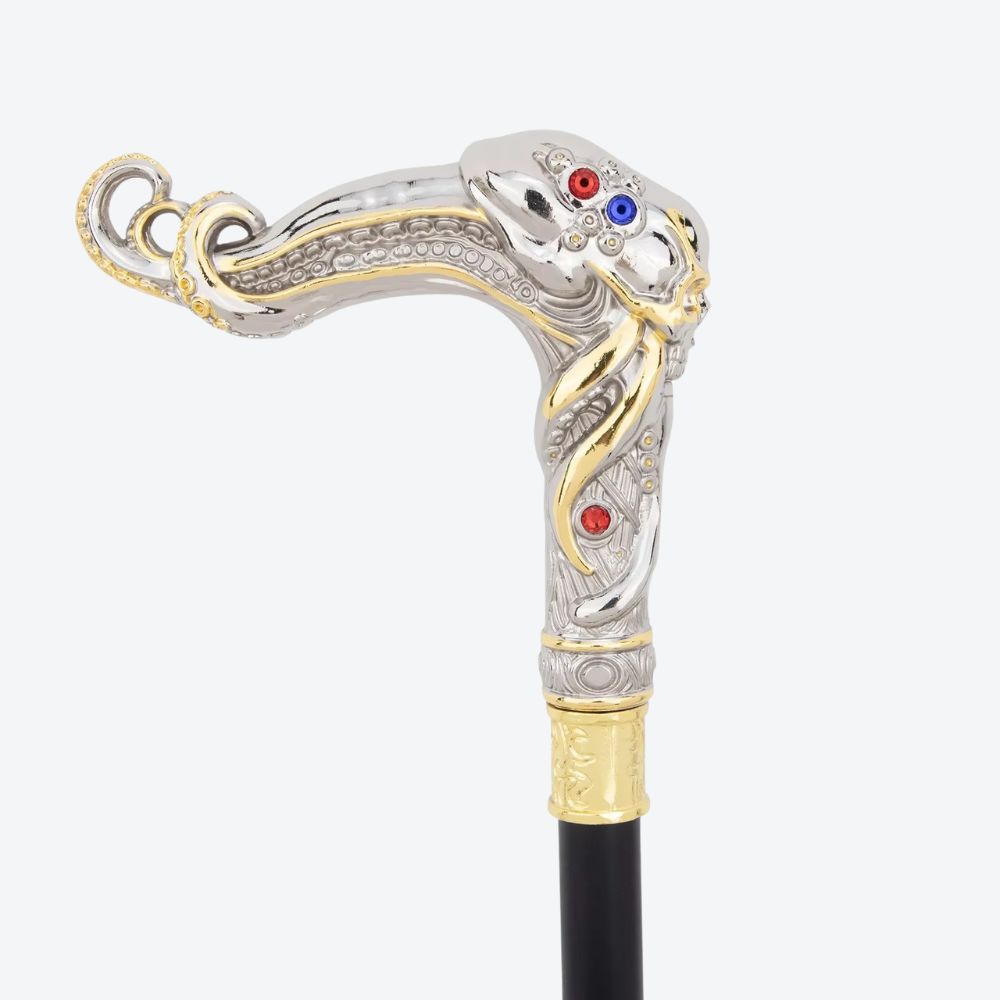 Octopus Skull Metal Cane Silver