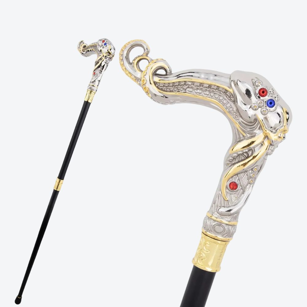 Octopus Skull Metal Cane Silver