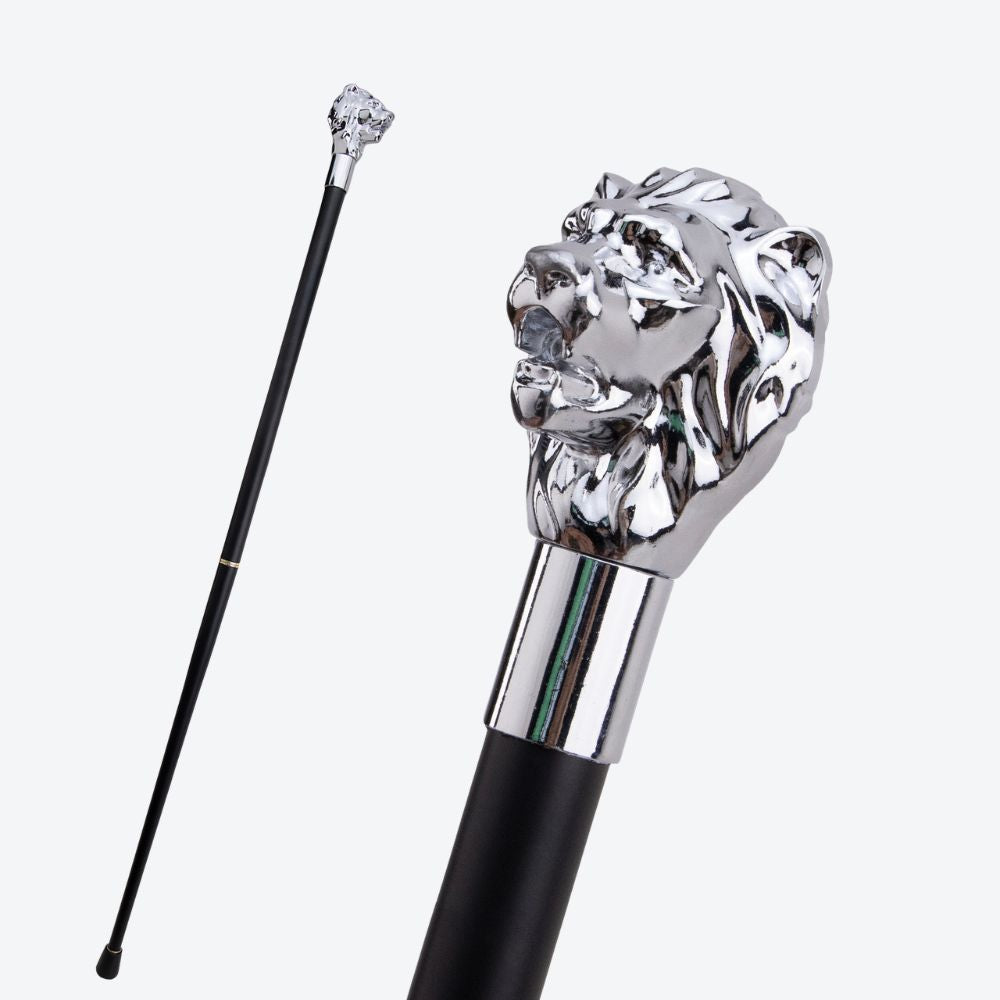 Sculptural Lion Metal Cane Silver