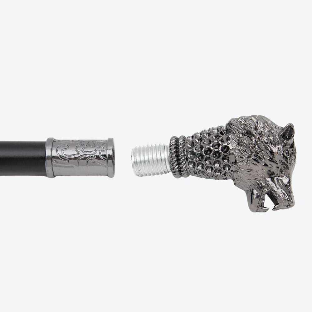 Voracious Wolf Metal Cane Silver