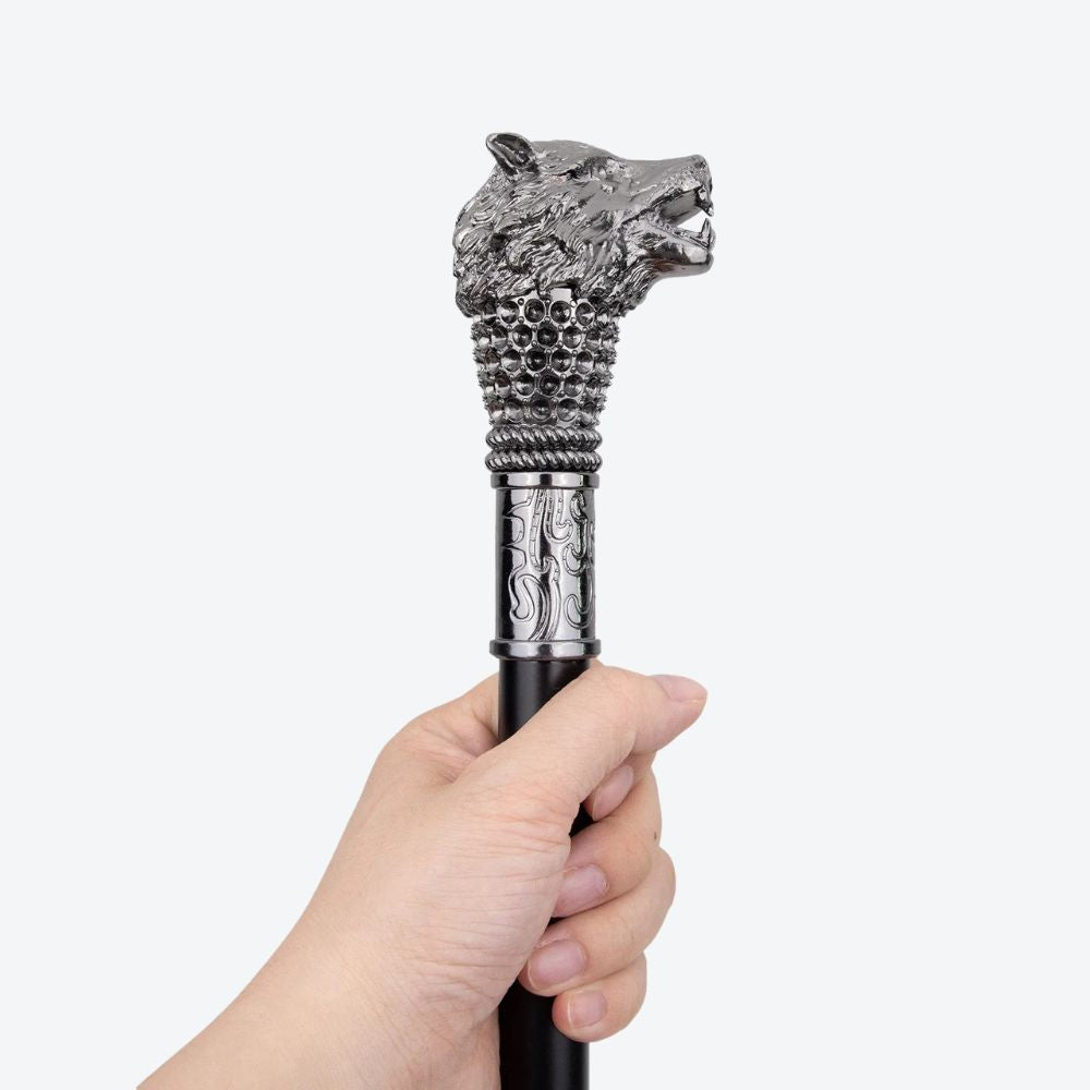 Alpha Wolf Silver Metal Cane-Bastoni UK