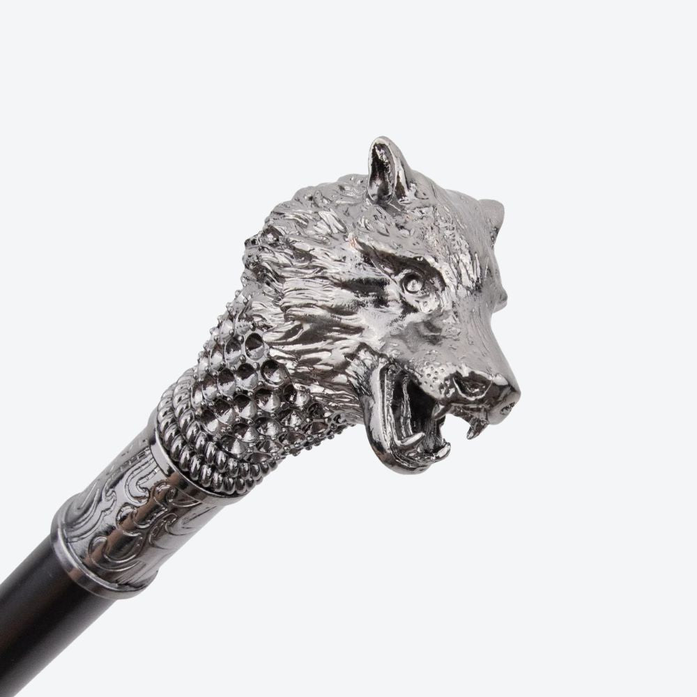 Alpha Wolf Silver Metal Cane-Bastoni UK