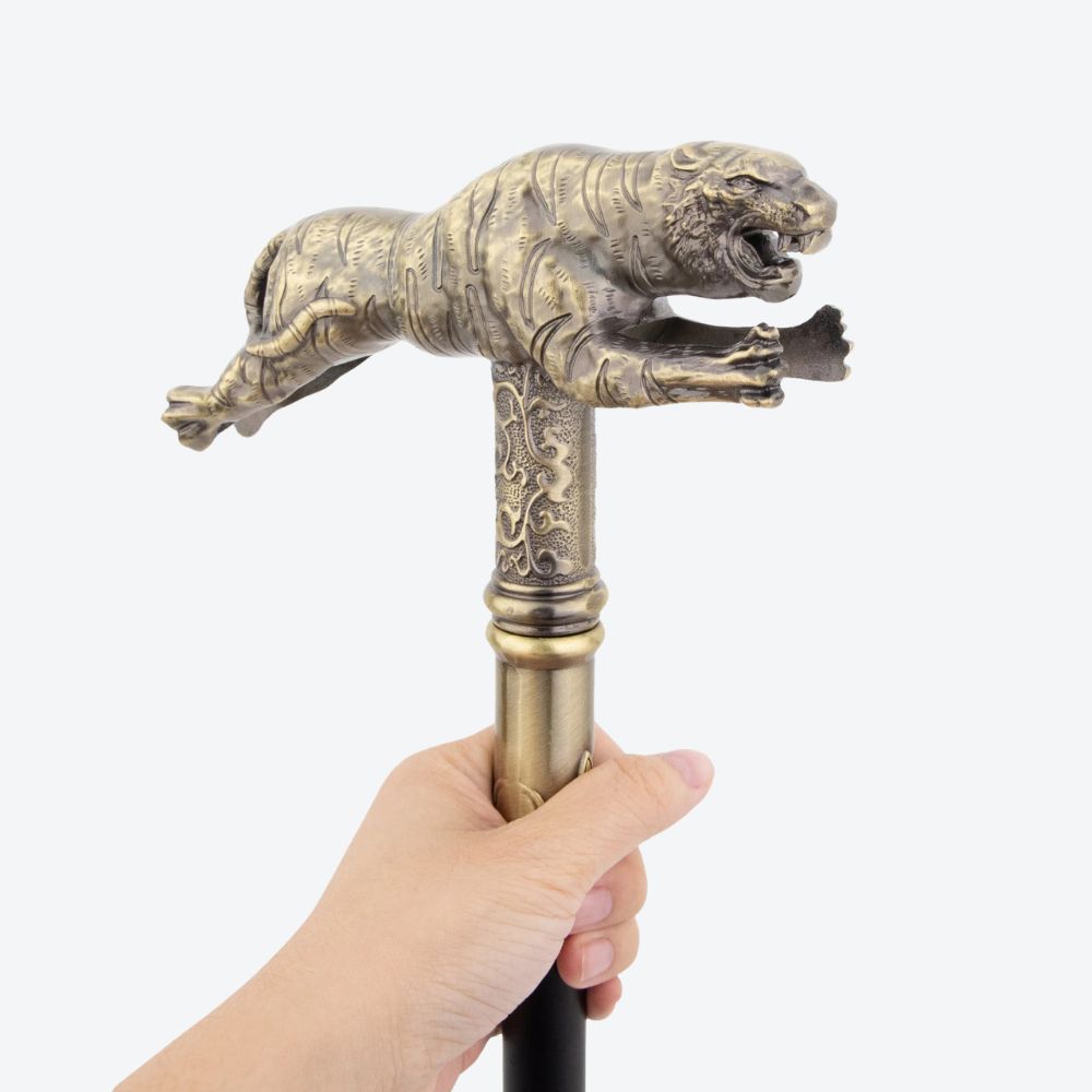 Ancestral Golden Tiger Wooden Cane Bronze-Bastoni UK