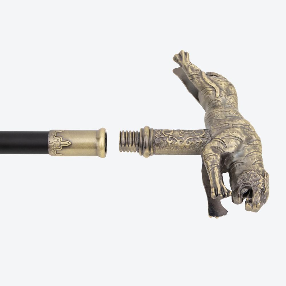 Ancestral Golden Tiger Wooden Cane Bronze-Bastoni UK