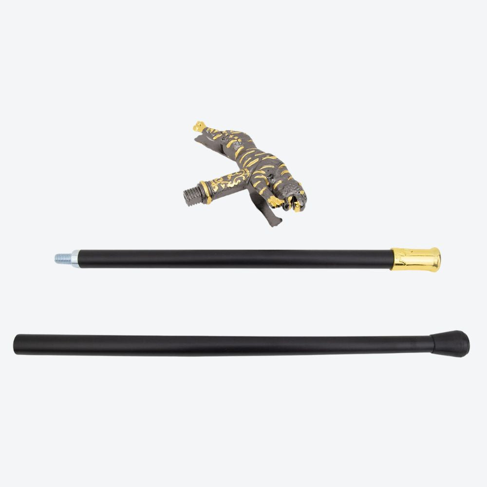 Ancestral Golden Tiger Wooden Cane Classic Dark Silver-Bastoni UK
