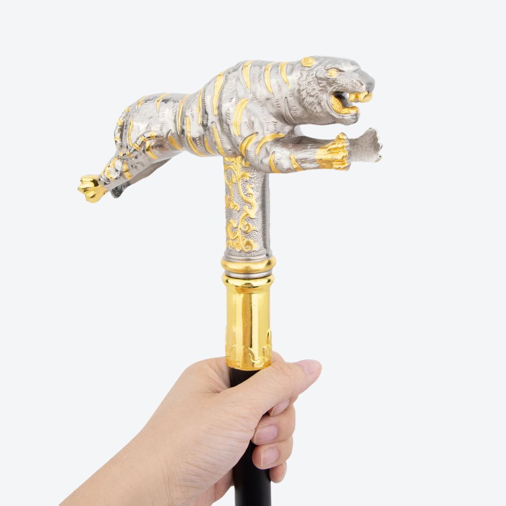 Ancestral Golden Tiger Wooden Cane Light Silver-Bastoni UK