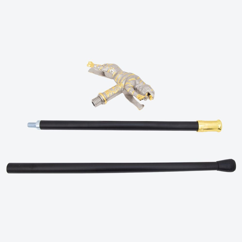 Ancestral Golden Tiger Wooden Cane Light Silver-Bastoni UK