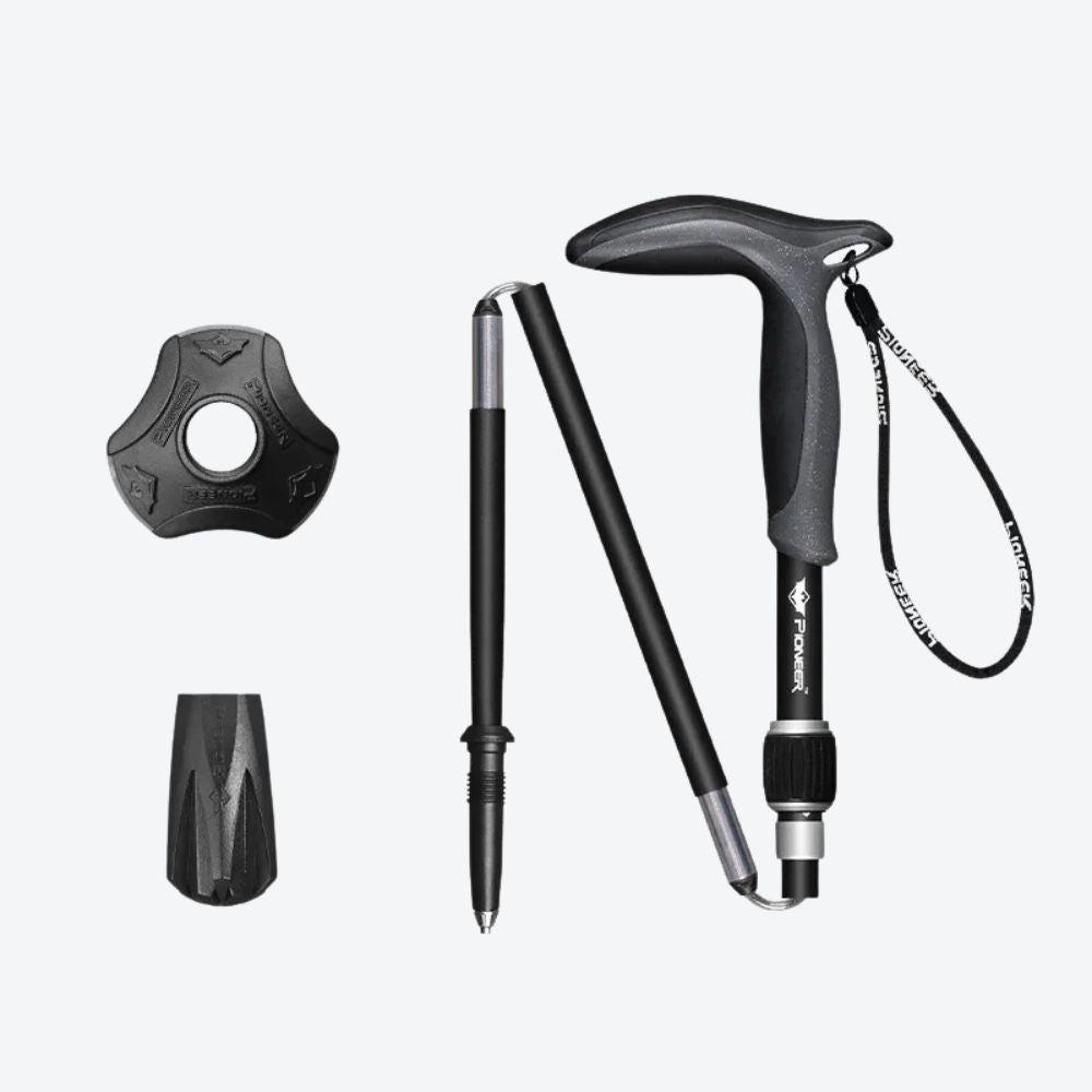Folding Anti-shock Sports Walking Stick for Trails and Hiking, Black - Bastoni