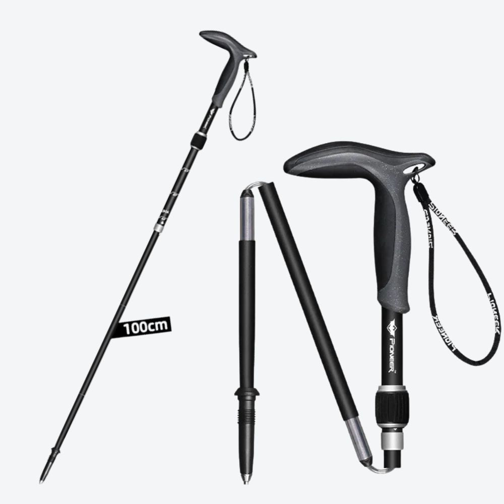 Folding Anti-shock Sports Walking Stick for Trails and Hiking, Black - Bastoni