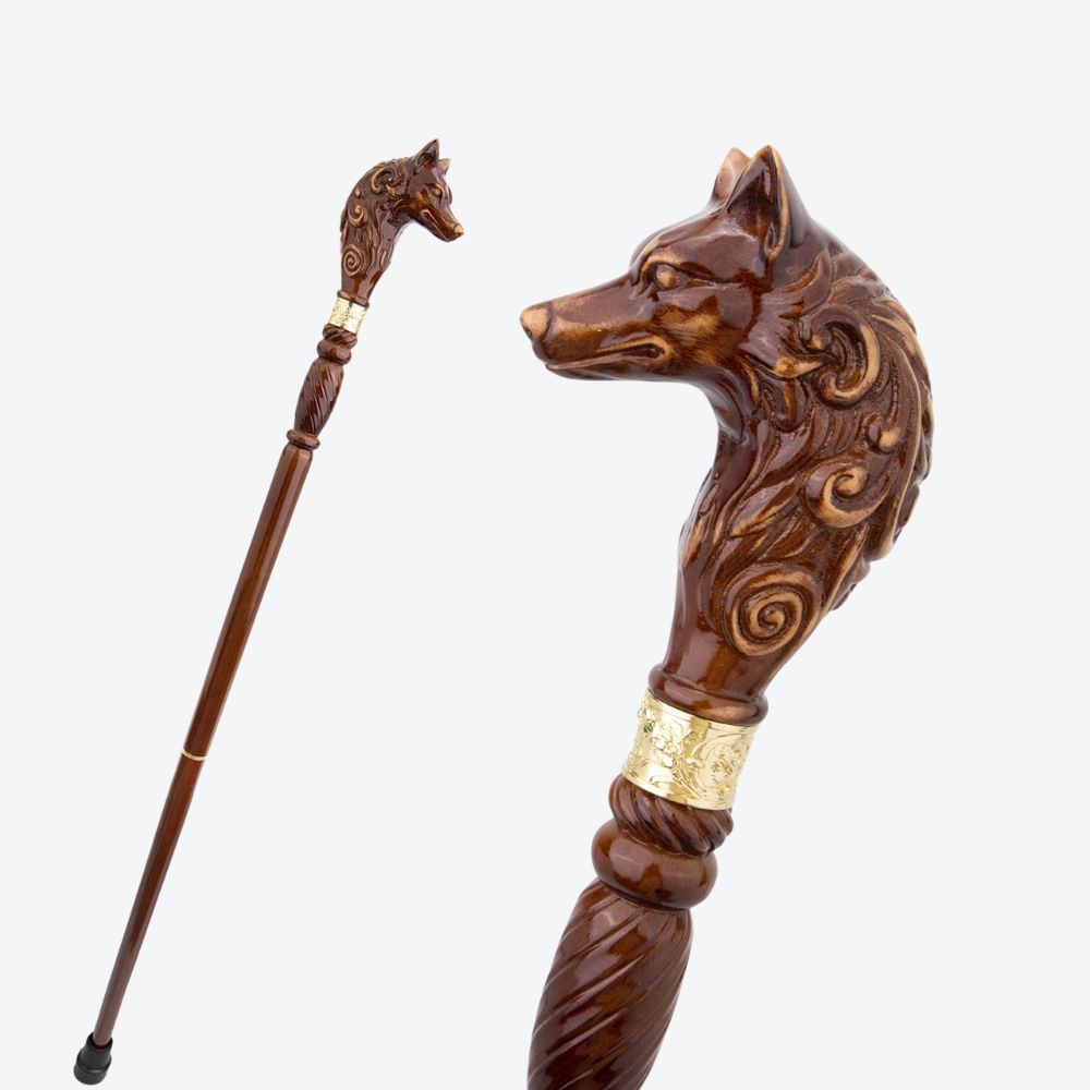 Classic Carved Wolf Wooden Cane-Bastoni UK