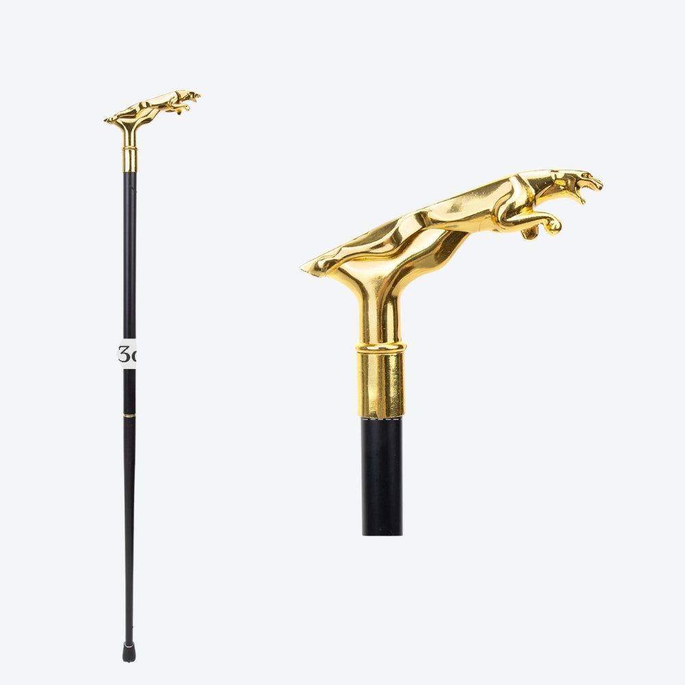 Classic Metal Walking Stick with Gold Leopard Print - Bastoni
