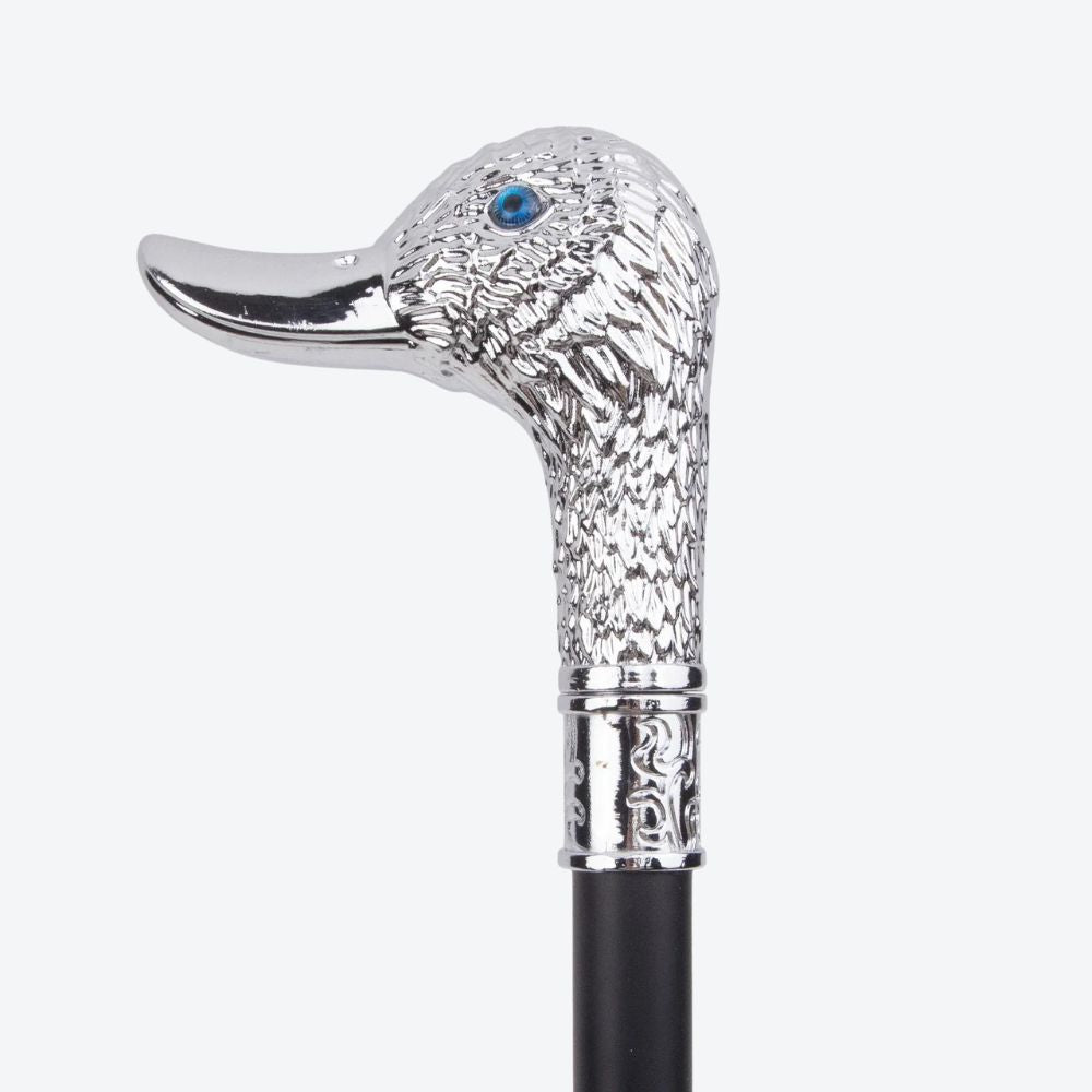 Luxury Classic Walking Stick Imperial Duck Silver Sculpted - Bastoni
