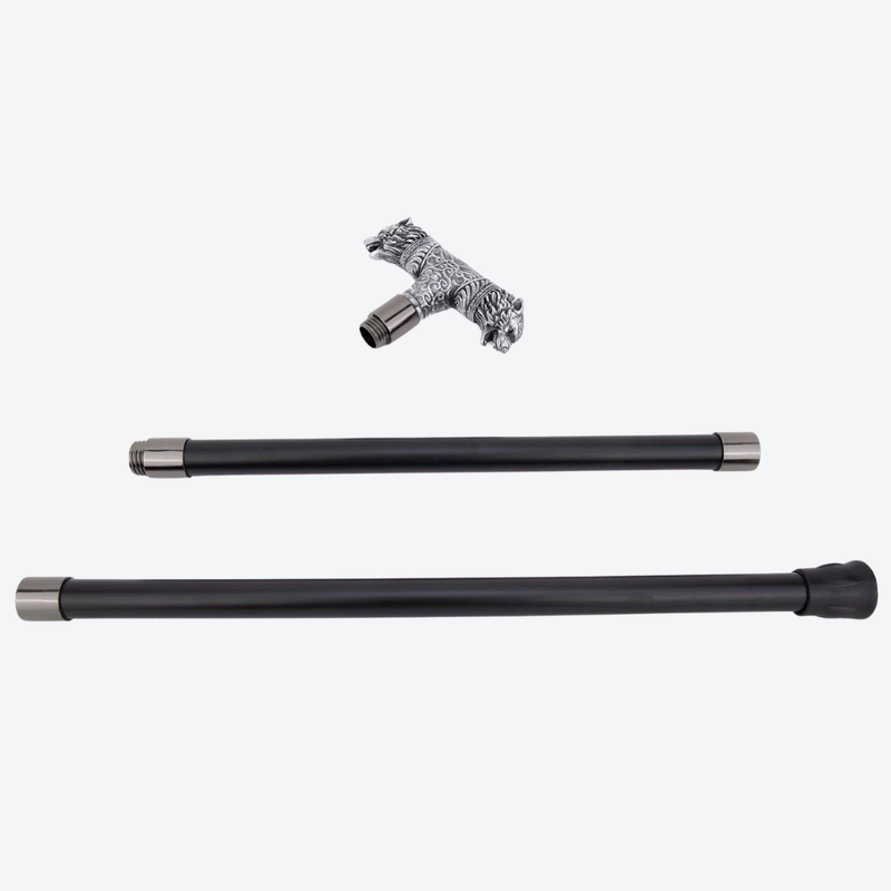 Classic Metal Walking Cane with Double Wolf Head-Bastoni UK