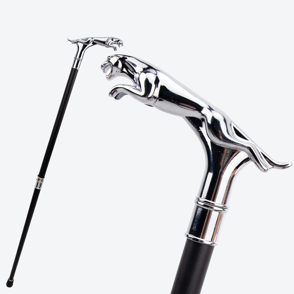 Classic Metal Walking Stick Leopard Silver - Bastoni