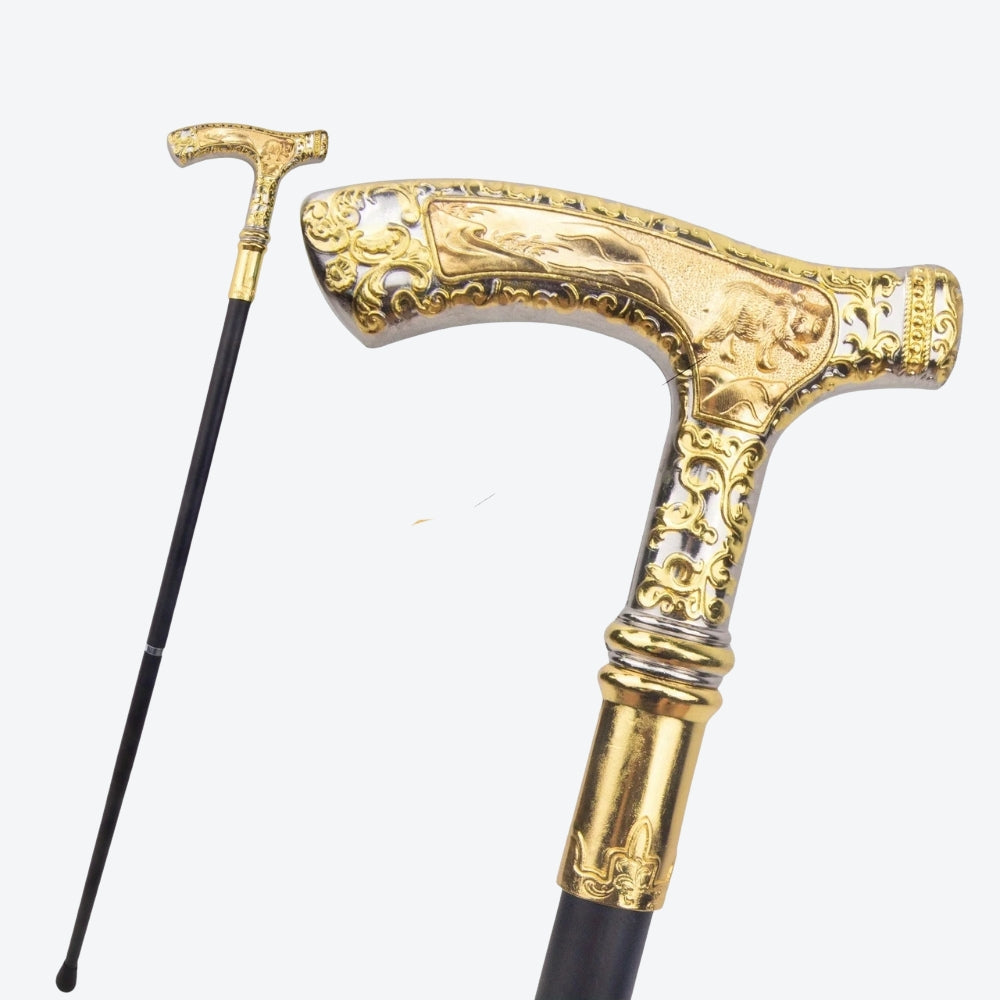 Classic Metal Walking Stick with Fauna Relief - Bastoni