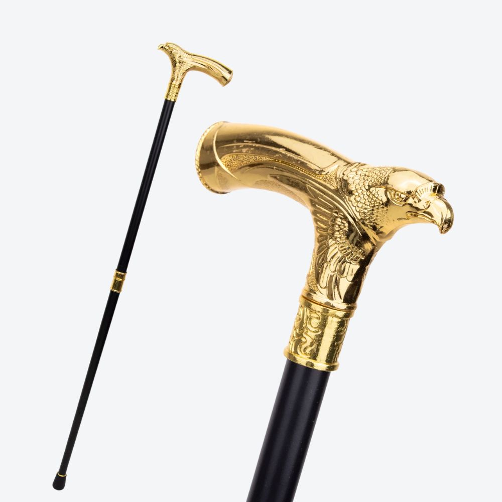 Classic Metal Walking Stick with Golden Eagle Design - Bastoni