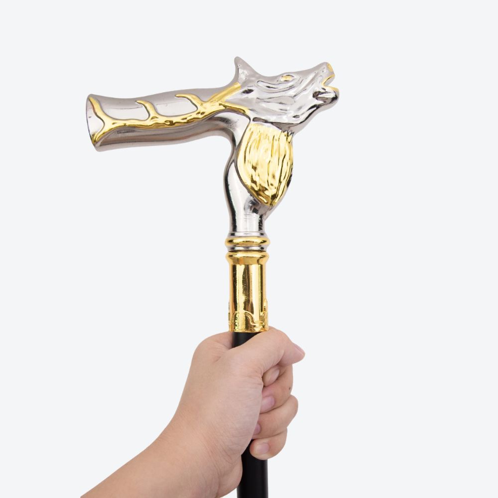 Classic Silver and Gold Deer Metal Cane-Bastoni UK