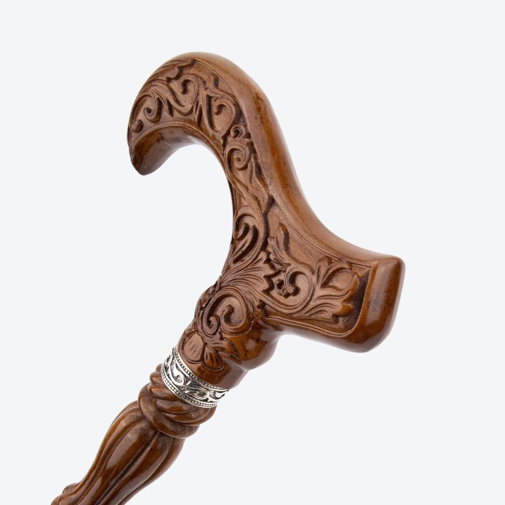 Classic Victorian Walking Stick in Carved Wood - Bastoni