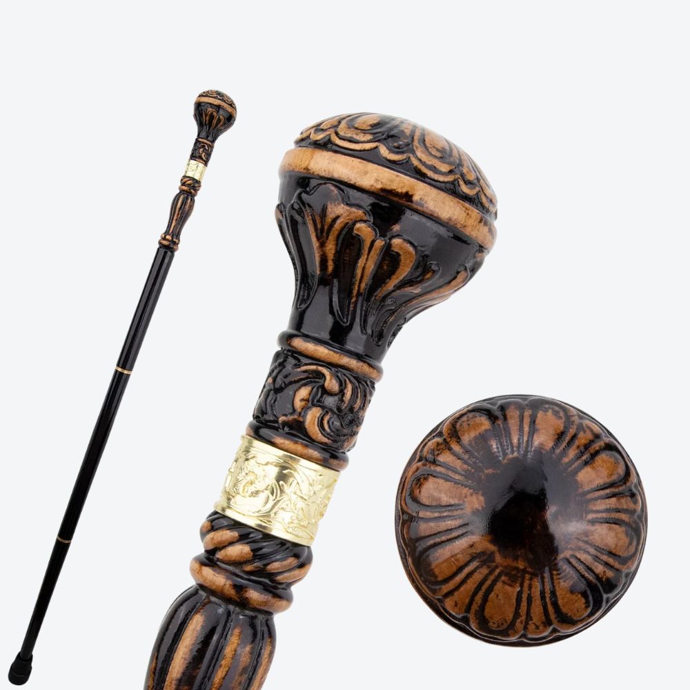 Classic Wooden Walking Stick with Carved Pommel-Bastoni UK