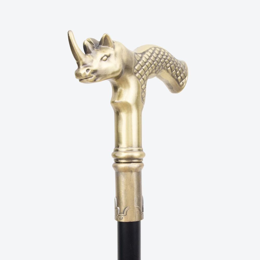 Rustic Metal Walking Stick with Rhinoceros Design in Copper - Bastoni