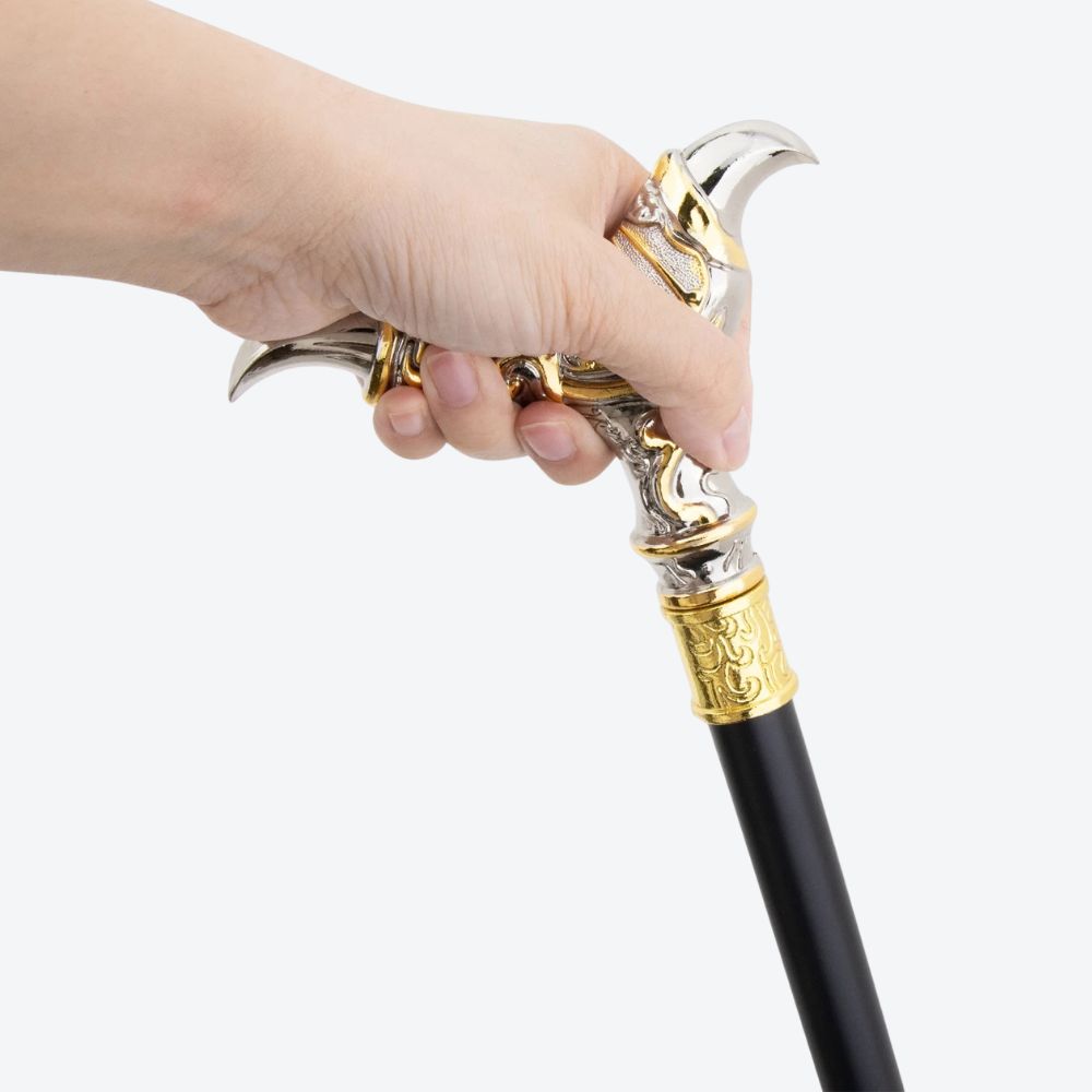 Double Claw Metal Cane Graphite and Gold-Bastoni UK