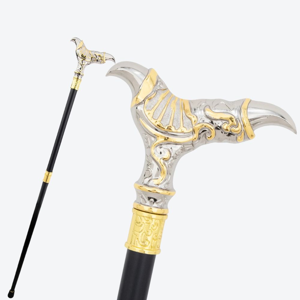 Double Claw Metal Cane Graphite and Gold-Bastoni UK