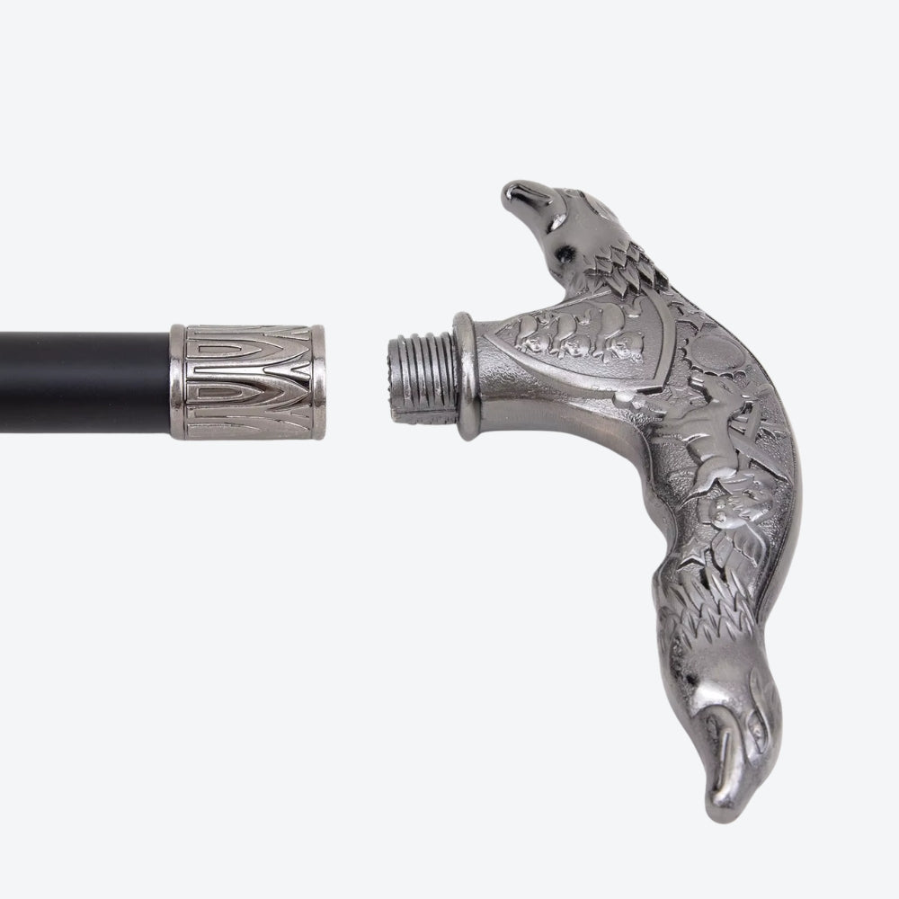 Double Eagle Metal Cane Silver-Bastoni UK