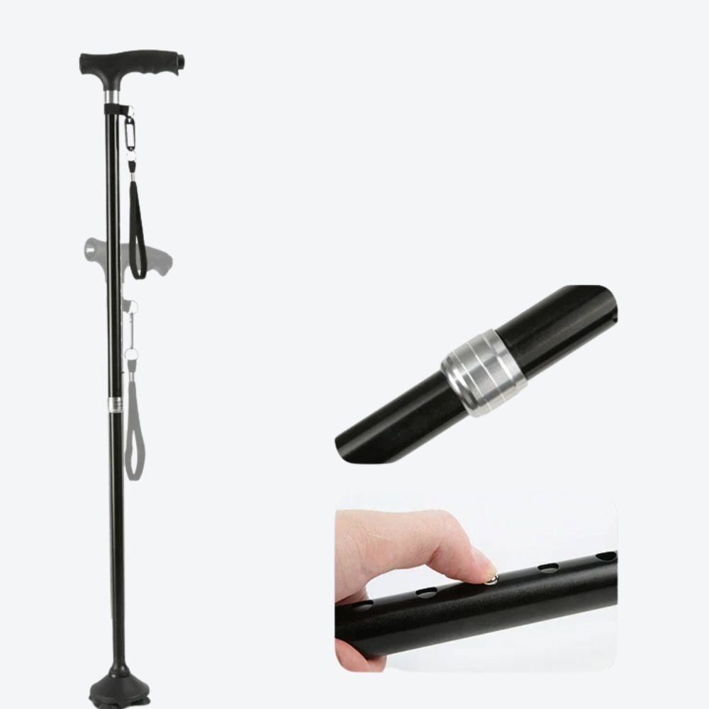 Elegant Cane with LED Flashlight, Single Black Tip, Bastoni