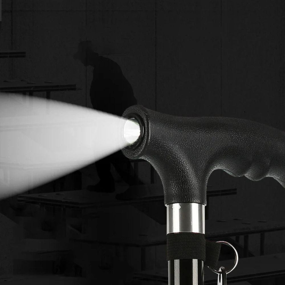 Elegant Cane with LED Flashlight, Single Black Tip, Bastoni