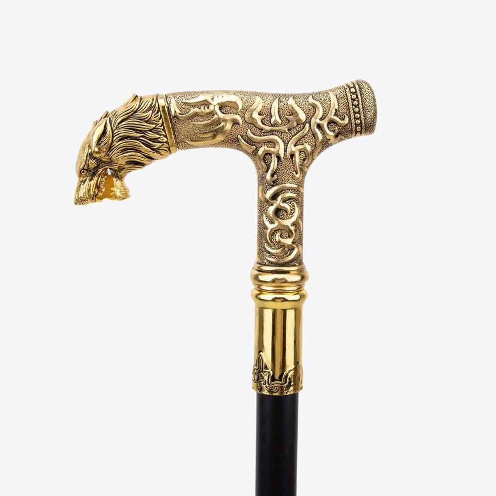 Elegant Golden Wolf Walking Stick - Bastoni
