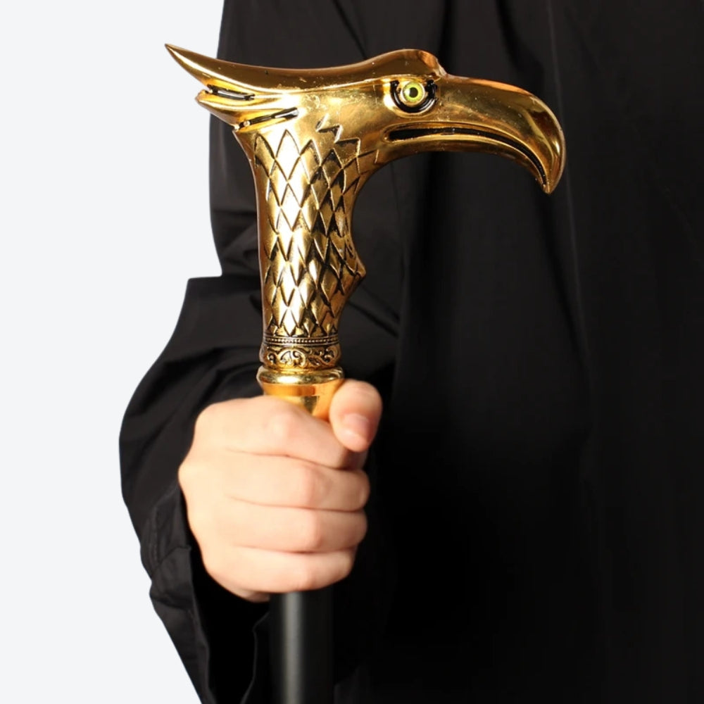 Elegant Metal Walking Stick with Golden Oriental Eagle Design - Bastoni