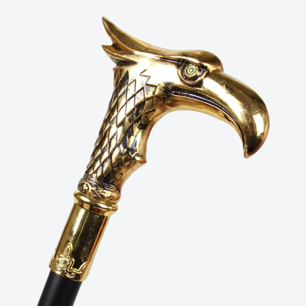 Elegant Metal Walking Stick with Golden Oriental Eagle Design - Bastoni