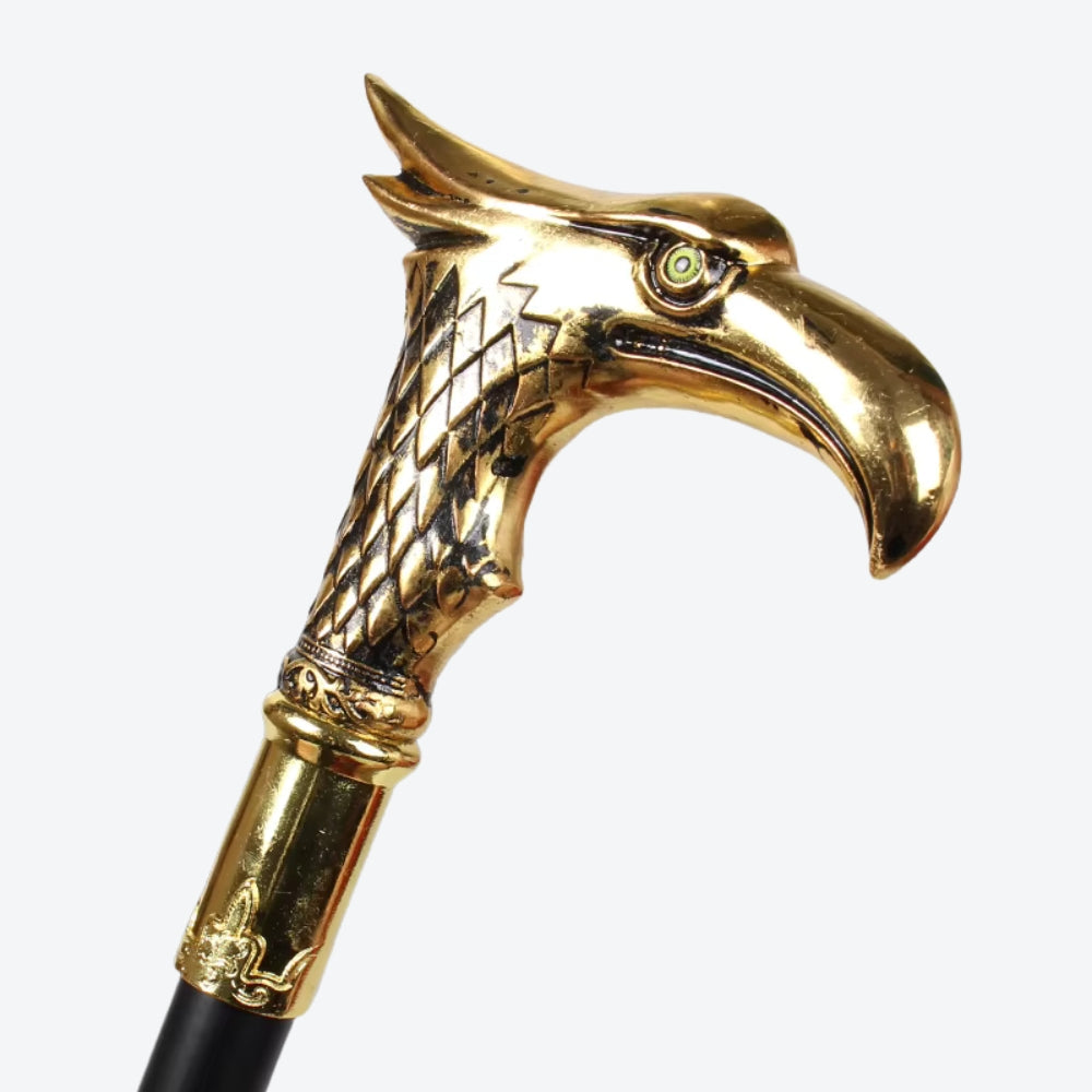 Elegant Metal Walking Stick with Golden Oriental Eagle Design - Bastoni