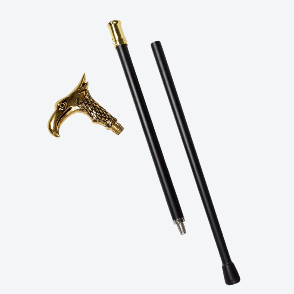 Elegant Metal Walking Stick with Golden Oriental Eagle Design - Bastoni