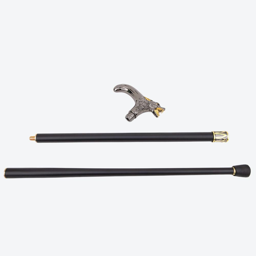 Elegant Metallic Alpha Wolf Cane Black/Gold - Bastoni