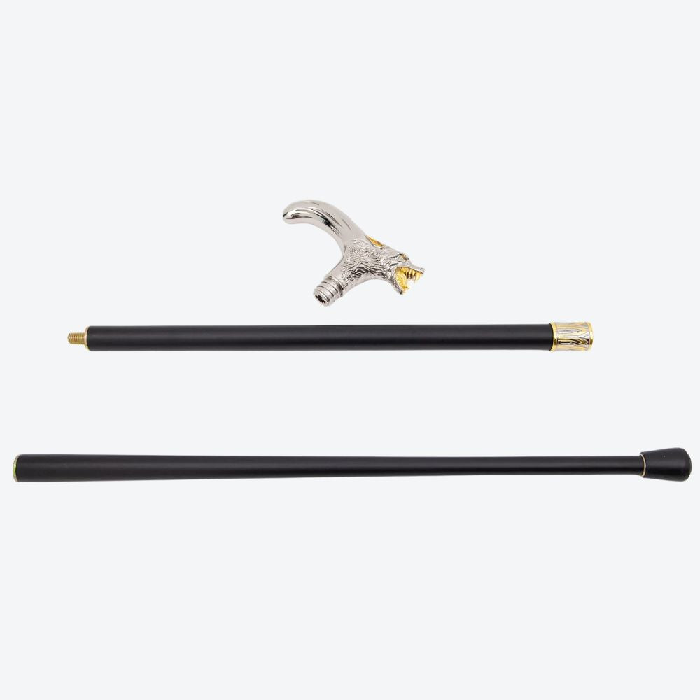 Elegant Metallic Alpha Wolf Cane Silver/Gold - Bastoni