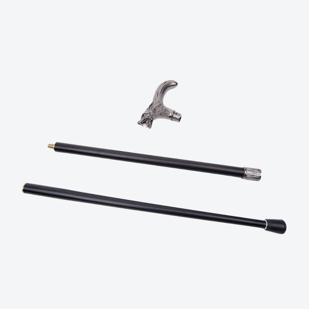 Elegant Metallic Silver Alpha Wolf Cane - Bastoni