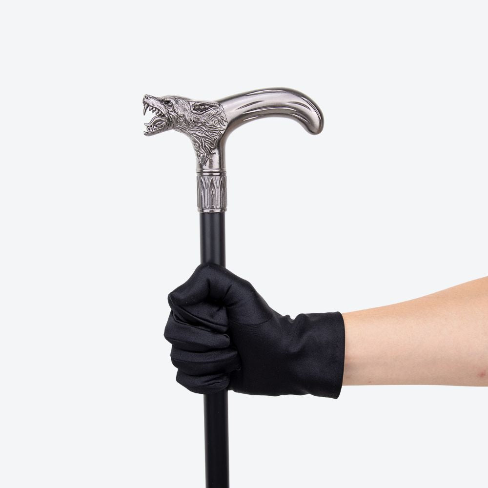 Elegant Metallic Silver Alpha Wolf Cane - Bastoni