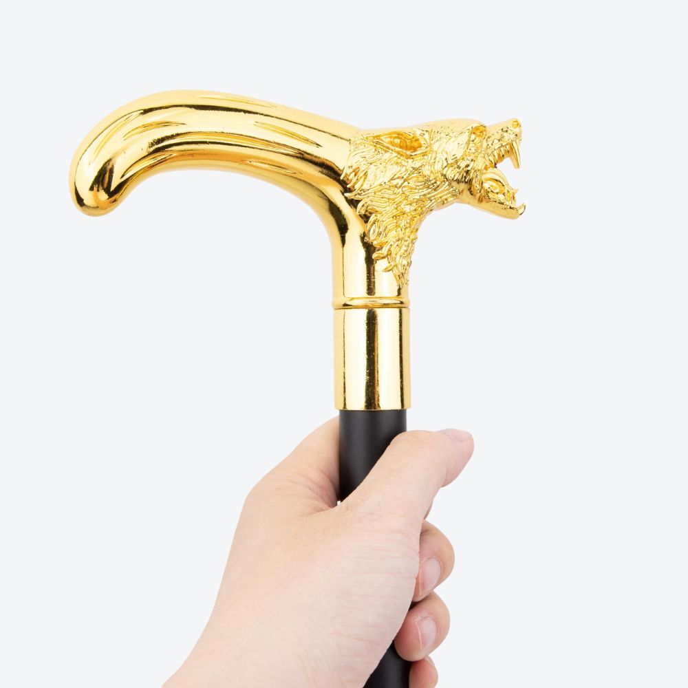 Elegant Metallic Golden Alpha Wolf Cane - Bastoni
