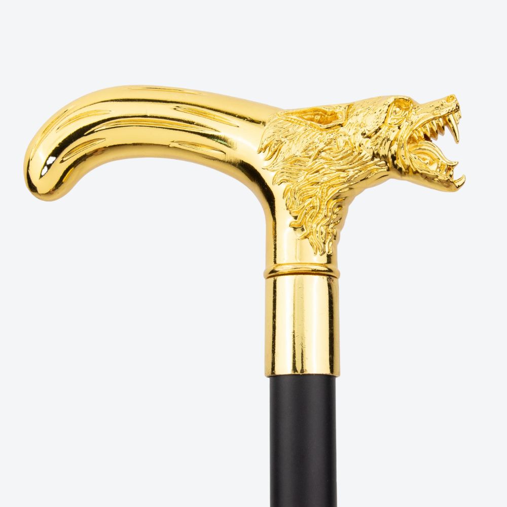 Elegant Metallic Golden Alpha Wolf Cane - Bastoni