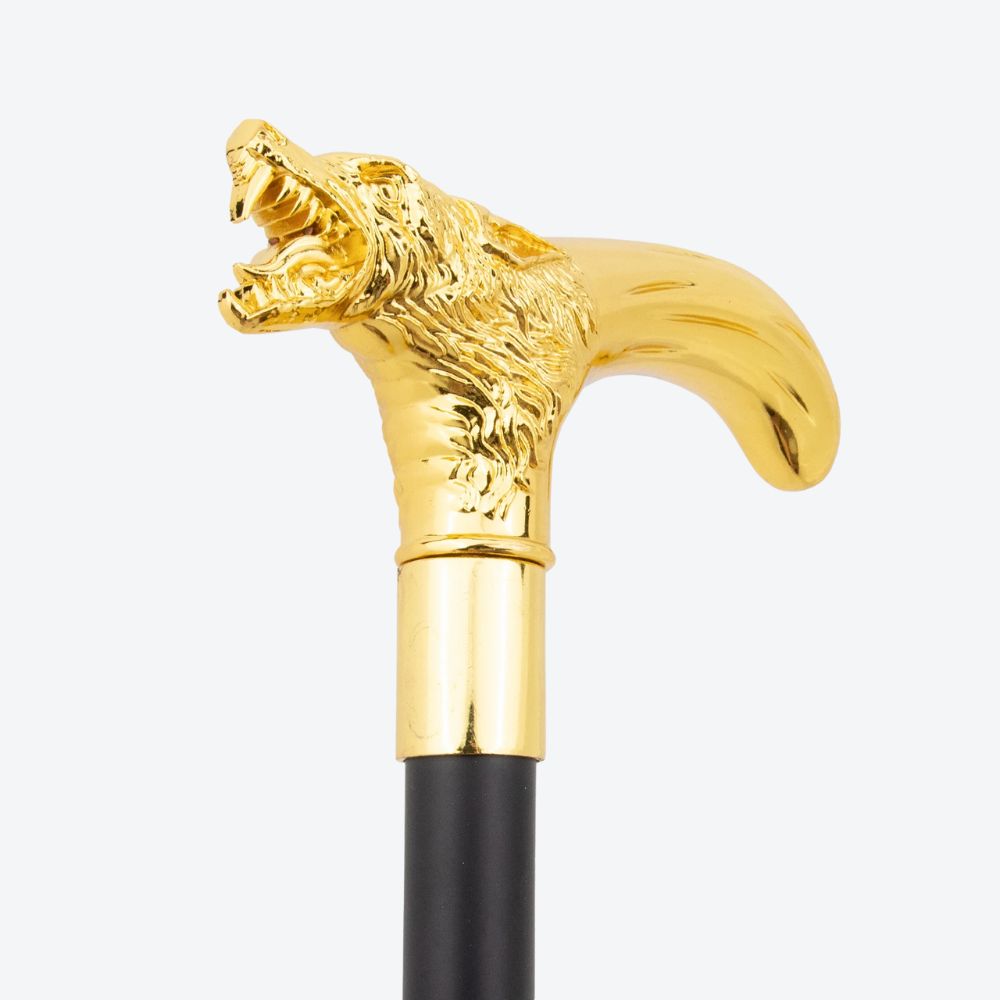 Elegant Metallic Golden Alpha Wolf Cane - Bastoni