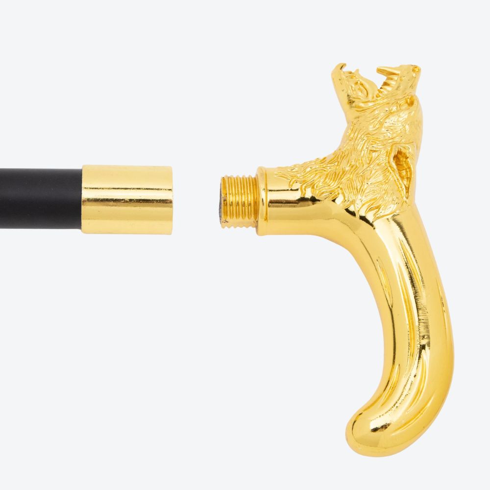 Elegant Metallic Golden Alpha Wolf Cane - Bastoni