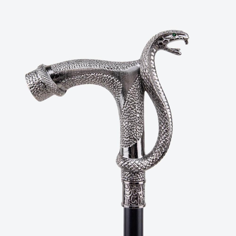 Elegant Vintage Snake Metallic Silver Cane - Bastoni
