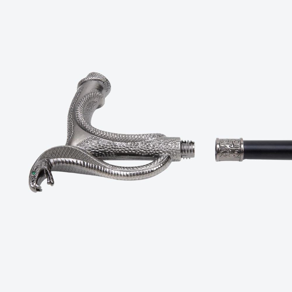 Elegant Vintage Snake Metallic Silver Cane - Bastoni