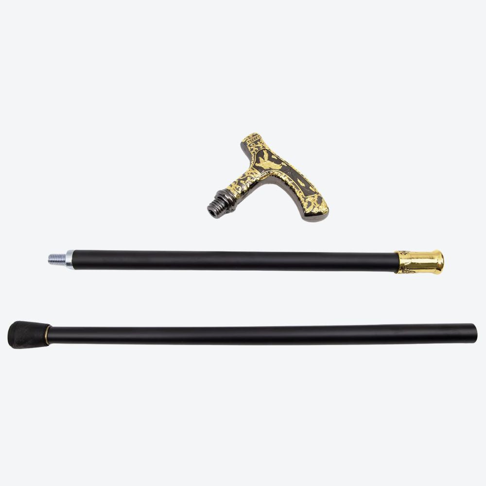 Elegant walking stick with golden eagle handle and dark wood - Bastoni