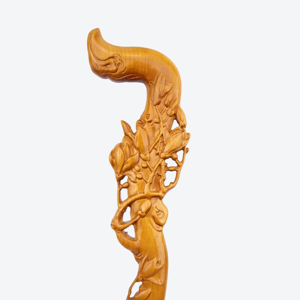 Elegant Wooden Walking Stick with Flower Bouquet - Bastoni